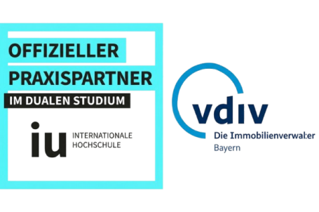 Verband Deutscher Immobilienverwalter Bayern und IU Praxispartner Logo